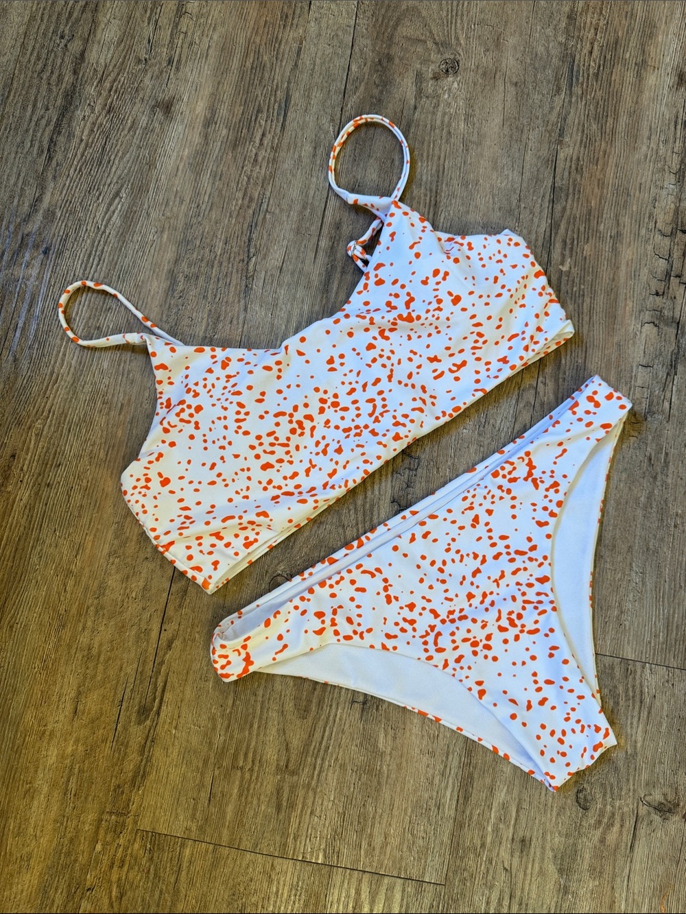 SHEIN White Bikini with Orange Speckle Print